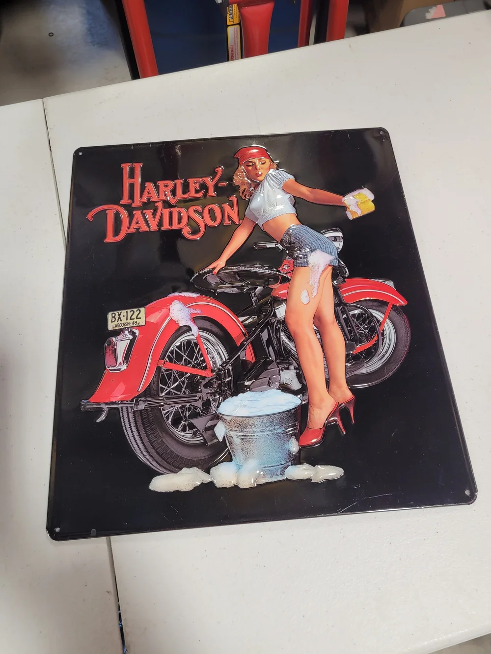 Harley-Davidson Pin-Up Metal Sign in Red and Black
